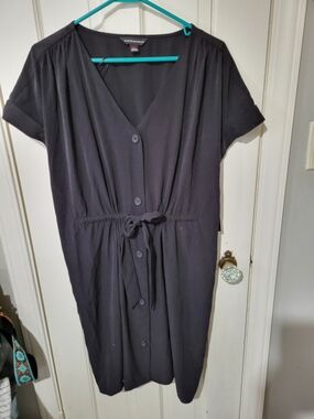 Rock & Republic Black Button-Front Tie-Waist Midi Dress